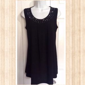 Beaded Black Stretch Knit Top MEDIUM